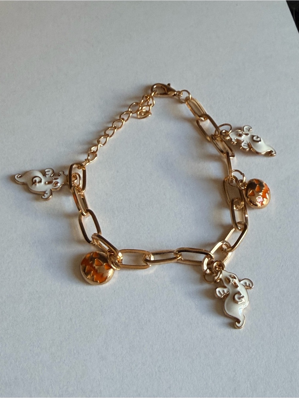 18k Gold PVD Halloween Charm Bracelet with Pumpkin & Ghost Charms